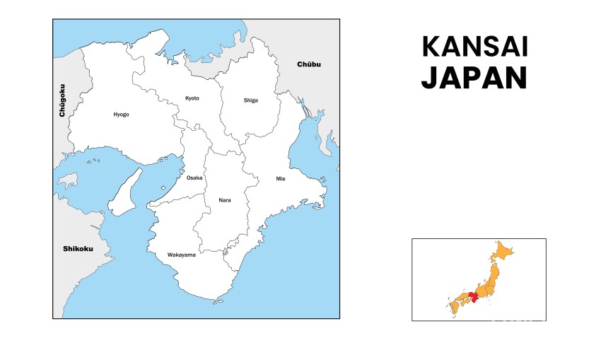 Map of the Kansai area in Japan