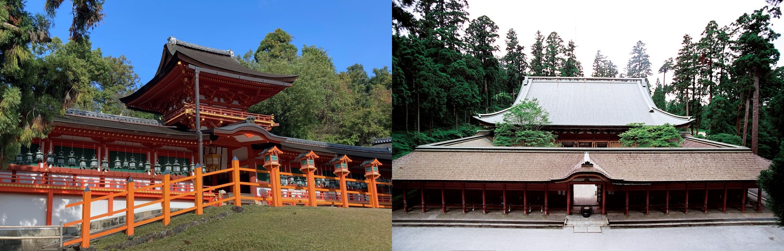 Cổng trung tâm và hành lang của Đại đạo Kasuga ở Nara, Đền Enryakuji ở Shiga