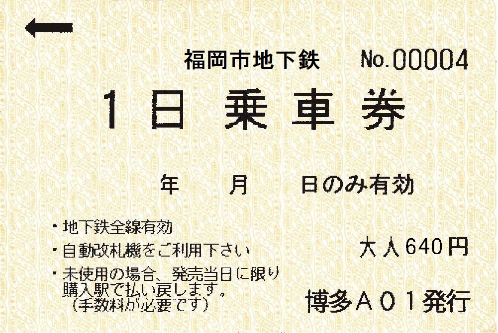 Tiket Harian Kereta Bawah Tanah Kota Fukuoka