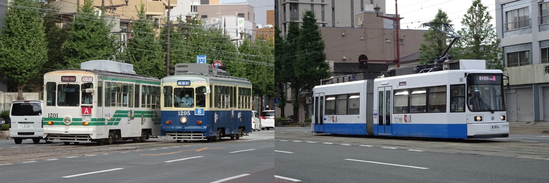 The Kumamoto City Tram running in Kyushu and Kumamoto City