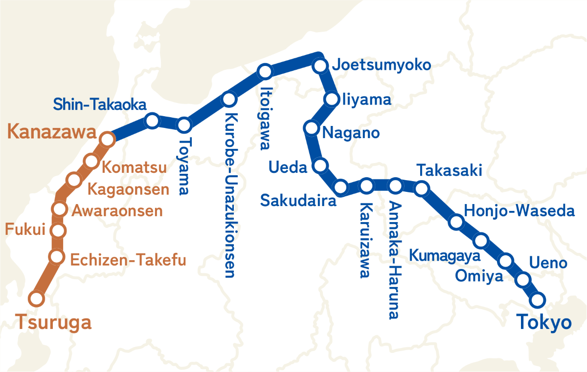 Peta rute JR Hokuriku Shinkansen