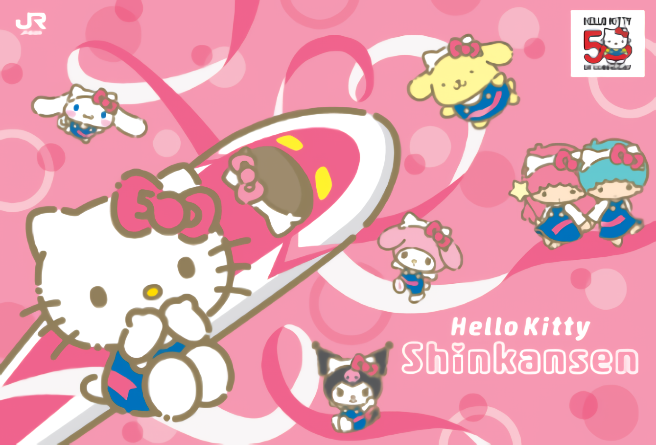 การตกแต่งภายในรถไฟ Shinkansen ในวาระครบรอบ 50 ปีของ Hello Kitty จาก Sanrio